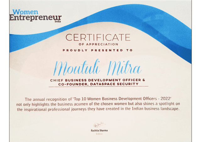 Women Entrepreneurship Recognition Certificate